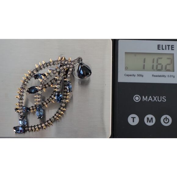 Alexis Bittar Blue Elements Hematite Swarovski Crystal SpikeEarrings11.62G/2.5in - Picture 4 of 4